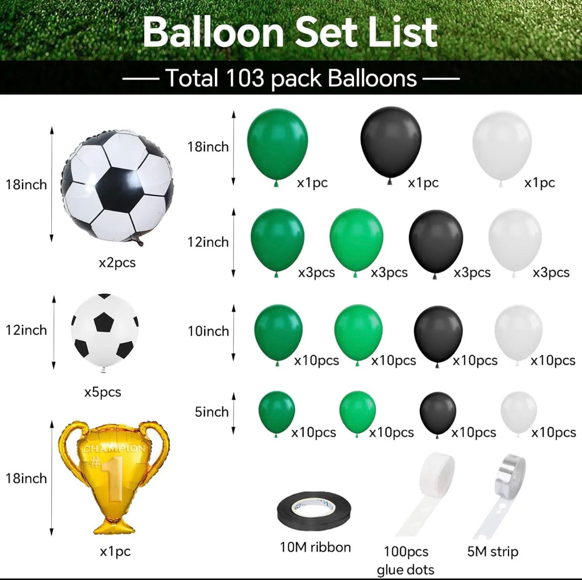 Football Theme Birthday Balloon Arch - 103 Piece Set