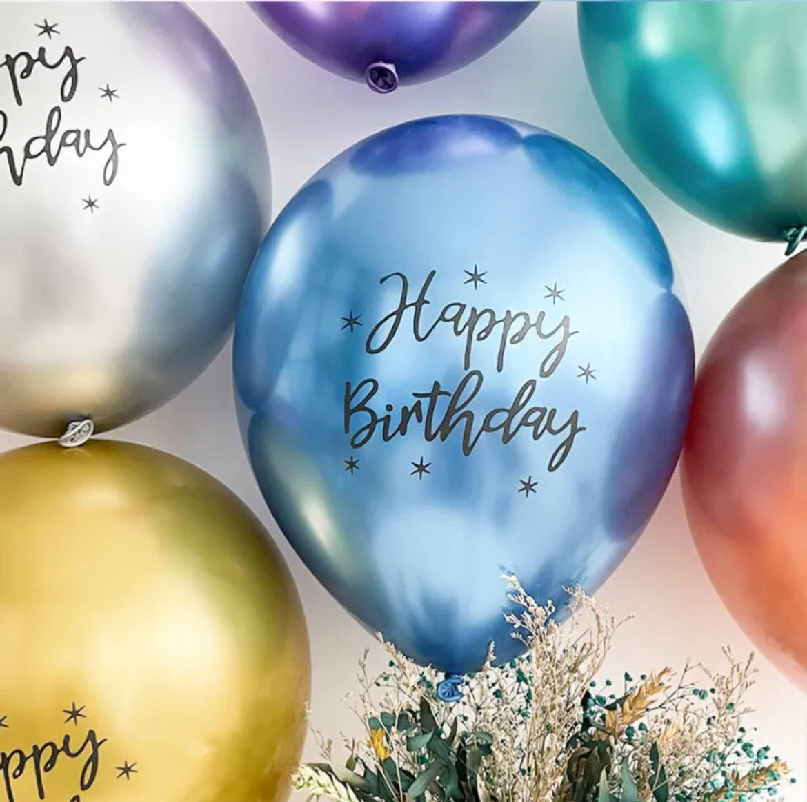 Happy Birthday Chrome Metallic Latex Balloons - Set of 40