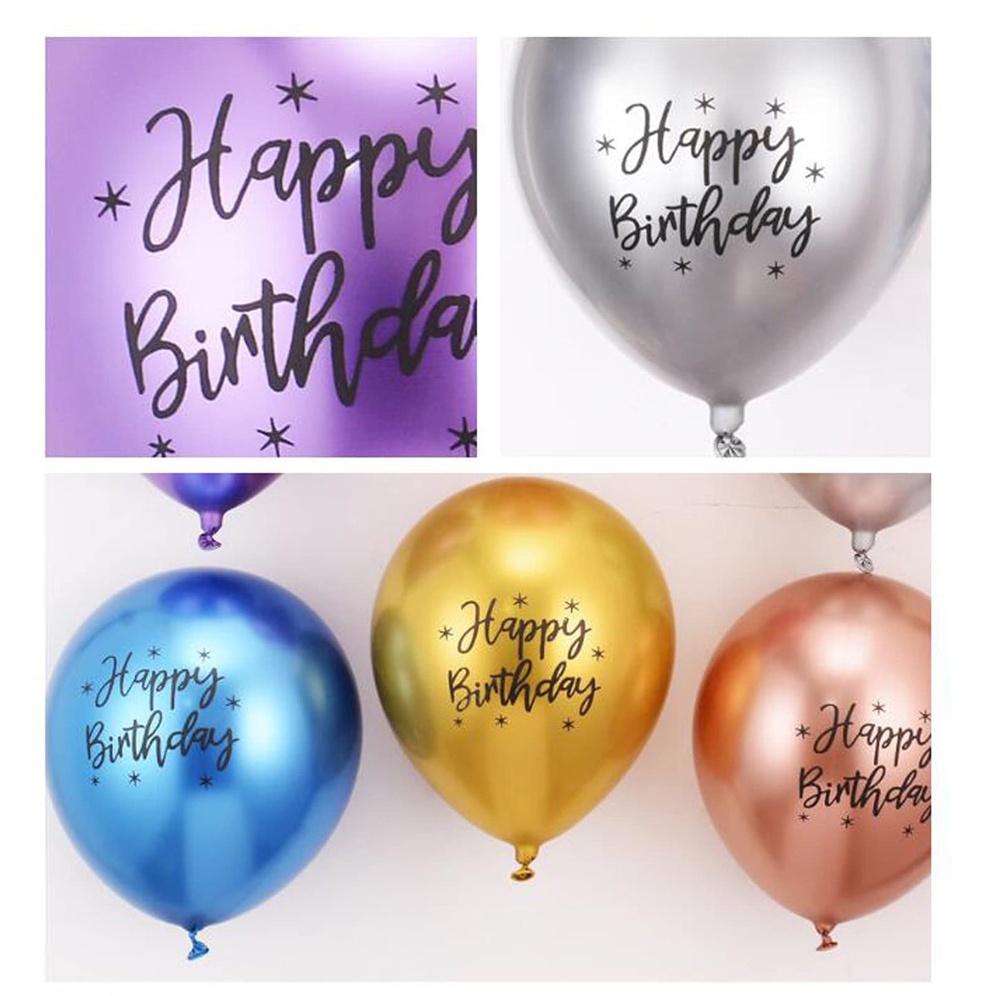 Happy Birthday Chrome Metallic Latex Balloons - Set of 40