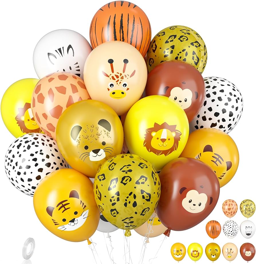 Safari Animal Latex Balloons - Set of 12