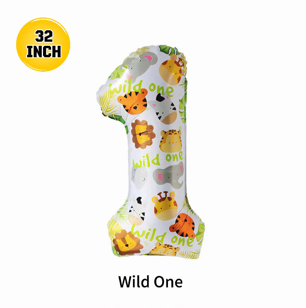 32 Inch Number 1 One Safari Animal Balloon - Wild One Birthday