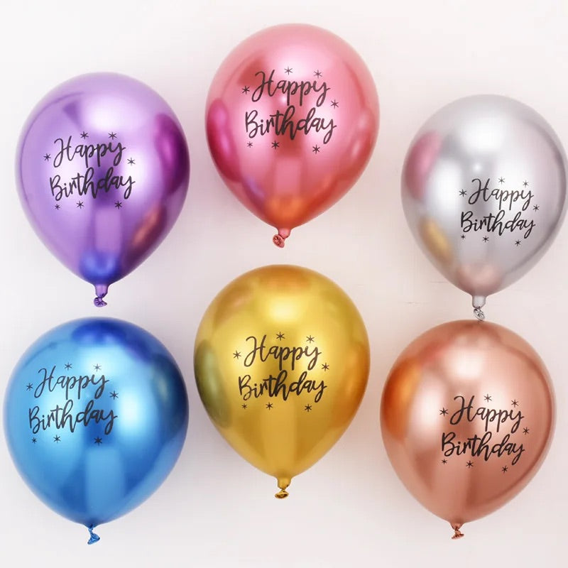 Happy Birthday Chrome Metallic Latex Balloons - Set of 40