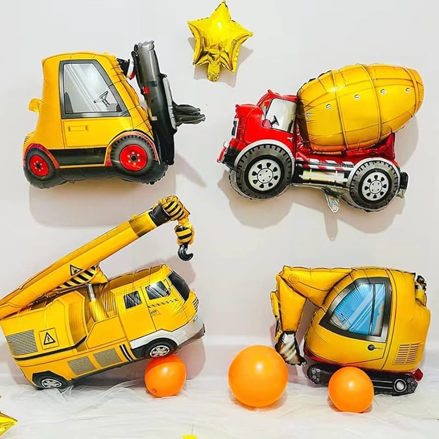 Construction Excavator Balloon - Set of 4