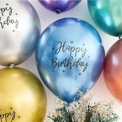 Happy Birthday Chrome Metallic Latex Balloons - Set of 40