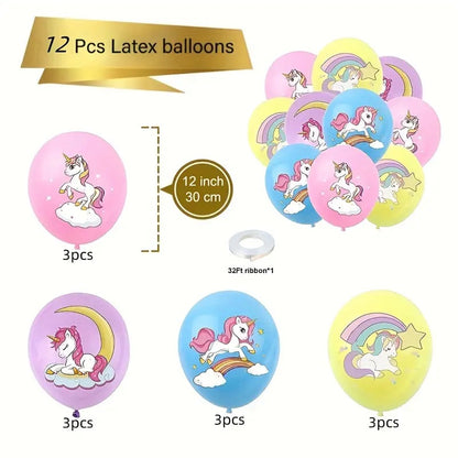 Unicorn Latex Balloons - Set of 12