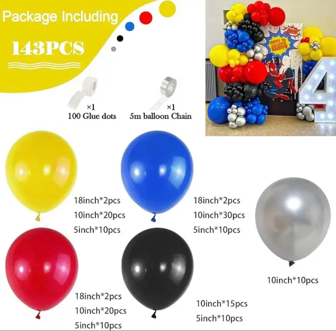 Superhero Balloon Arch - 143 Pieces