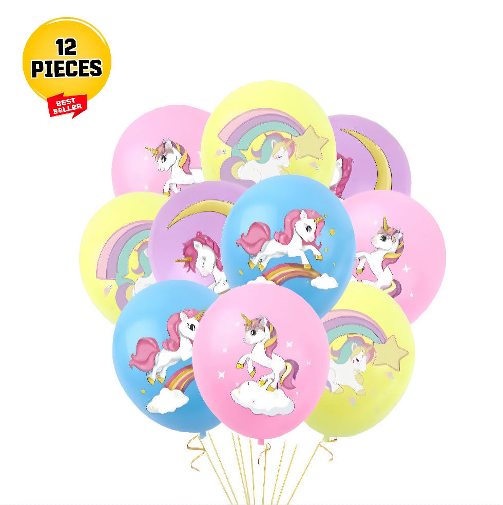 Unicorn Latex Balloons - Set of 12